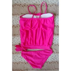 Swim - NWOT Ribbed Bright Pink Knotted Tankini Swimsuit S Swim - NWOT Ribbed Bright Pink Knotted Tankini Swimsuit S